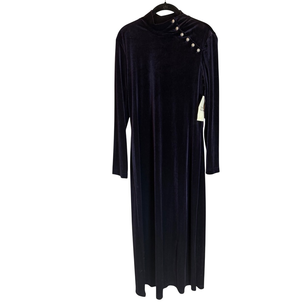 Coldwater Creek Purple Velvet Mock Neck Button Shoulder Maxi Dress Medium